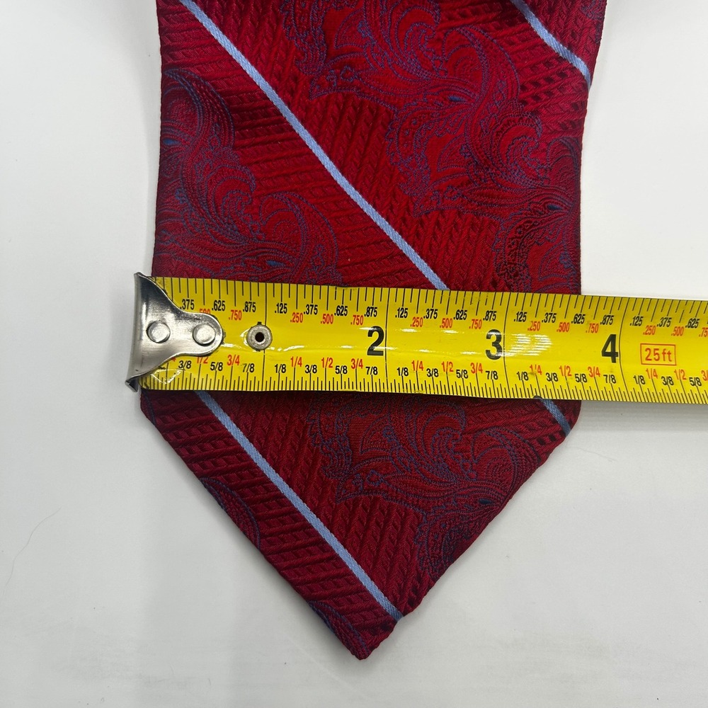 Paul Fredrick Mens Red Blue Paisley Striped Italian Silk Hand Tailored Tie USA - Picture 2 of 5